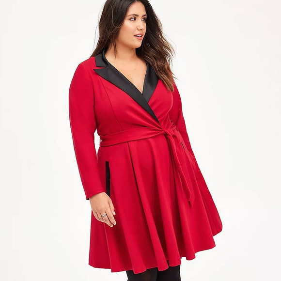 New Torrid Size 14‎ Sexy Red Stretch Twill Tuxedo Skater Party Dress w/Pockets - Picture 1 of 4